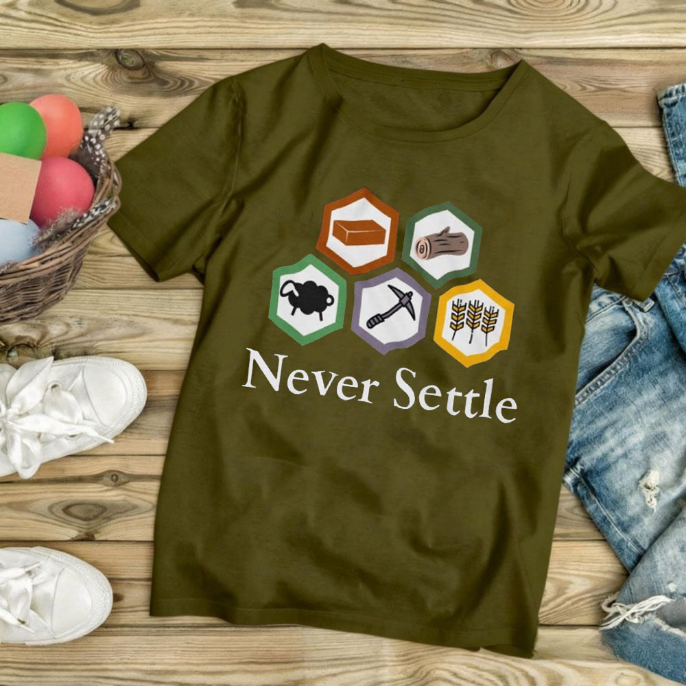 Never Settle Catan Shirt Vinta - Board Game Catan recension och pris